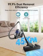 1700W Canister Vacuum, 45Kpa Bagless Vacuum Cleaner for Home