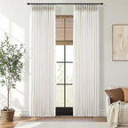 Pinch Pleated Linen Curtains 90 Inches Long Semi Sheer 2 Panels Natural