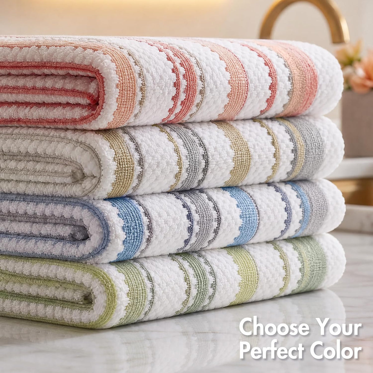 Sutton Stripe 6 Piece Cotton Bath Towel Set, Neutral