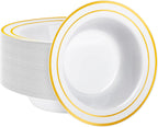 50 Pack Plastic Bowls with Gold Rim