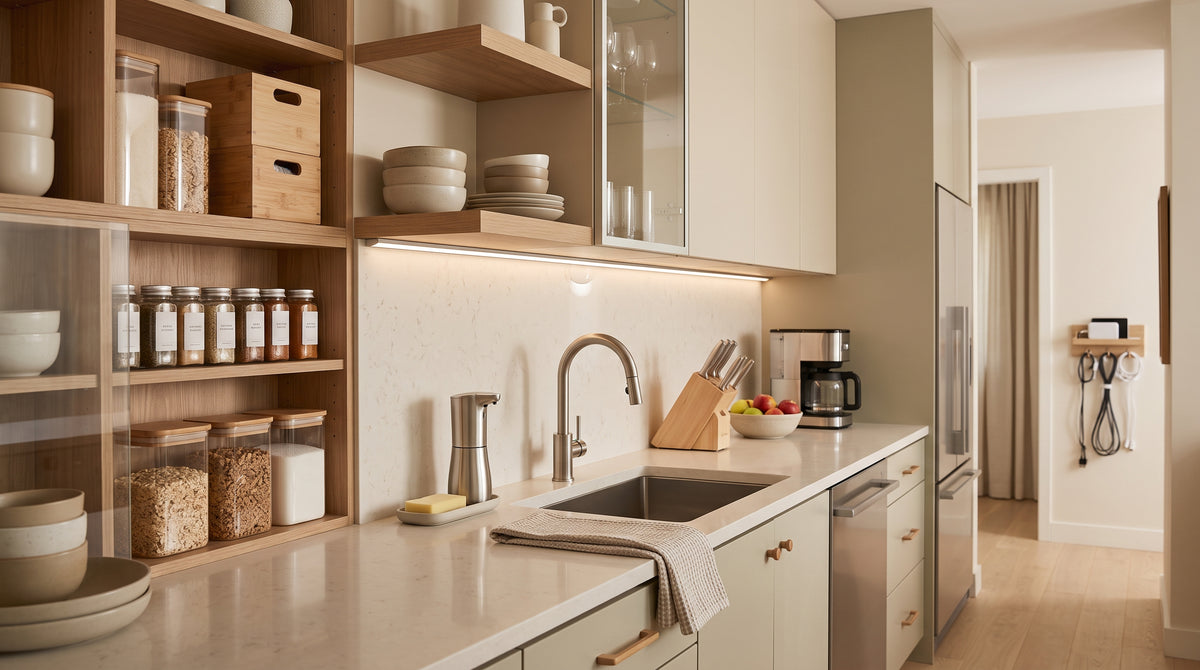 Modern warm-toned kitchen with sleek sink | Nesterah