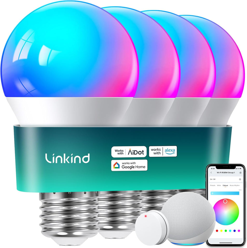 Smart Light Bulbs, Work with Alexa, Google Home, Aidot