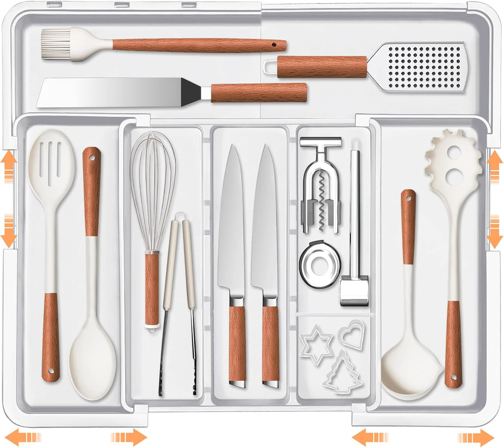 Large Kitchen Utensil Drawer Organizer Expandable Silverware Tray