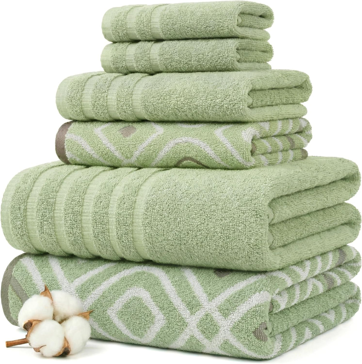 6 Piece Bath Towel Set – Bathroom Set with 2 Bath Towels, 2 Hand Towels, and 2 Wash Cloths – 100% Cotton, Super Absorbent & Extra Soft – Reversible Botanical Vine (Taupe Brown)