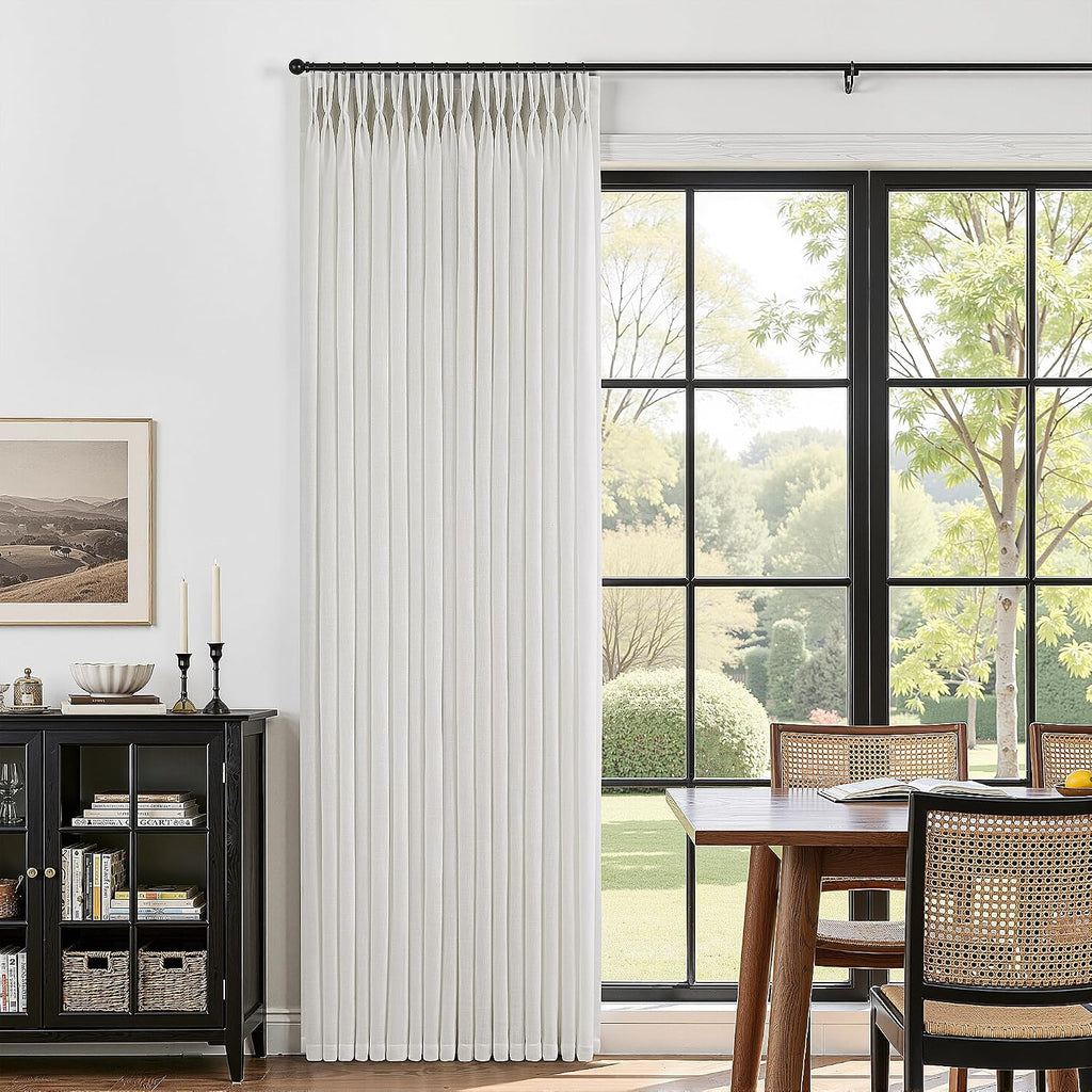 Pinch Pleated Linen Curtains 90 Inches Long Semi Sheer 2 Panels Natural