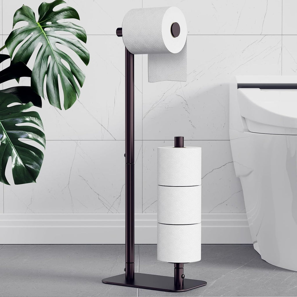 Toilet Paper Holder Stand, Bathroom Storage, Medium, Black