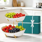 Fruit Bowl for Kitchen Counter - 2 Tier Ceramic Fruit Basket, Fruit Holder for Fresh Fruit & Veggies, Modern Tiered Fruit Platter Serving Trays for Party