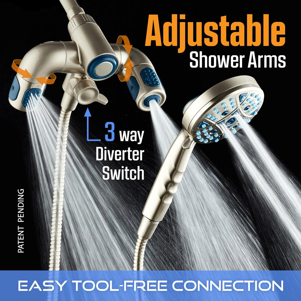 Polaris 208-Mode High Pressure Shower Head Combo with Hydro Arms