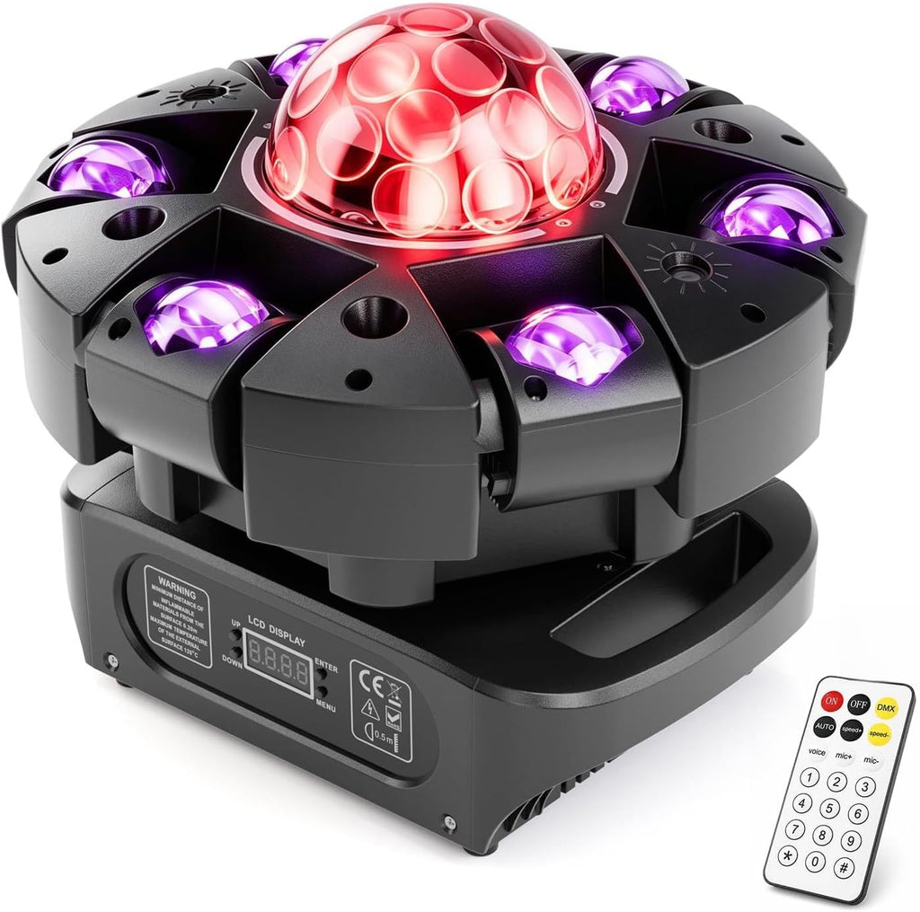 Moving Head DJ Lights,120W RGBW DJ Stage Lighting，6 Arms Party Light,Changing Glowing Magic Ball Effect Light, Red Green Starry, White Amber Strobe,Support DMX-512 Remote for Party Bar Disco Club DJ
