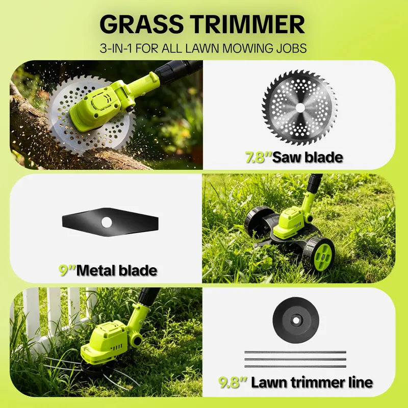 SEESE Cordless Electric Weed Wacker, 3 Different Blades for Lawn Trimming & Edging, with 2 Batteries, Lightweight Design - Suitable for Yard, Garden​