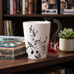 12.9 Oz Guitar Novelty Mug Unique Musical Note Design Tea Coffee Milk Ceramic Mug Cup with Guitar Handle,Gift for Guitar Players,Musicians Gifts,Music Lovers Gift for Men,Women,Teacher,Red