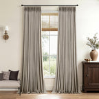 Pinch Pleated Linen Curtains 90 Inches Long Semi Sheer 2 Panels Natural