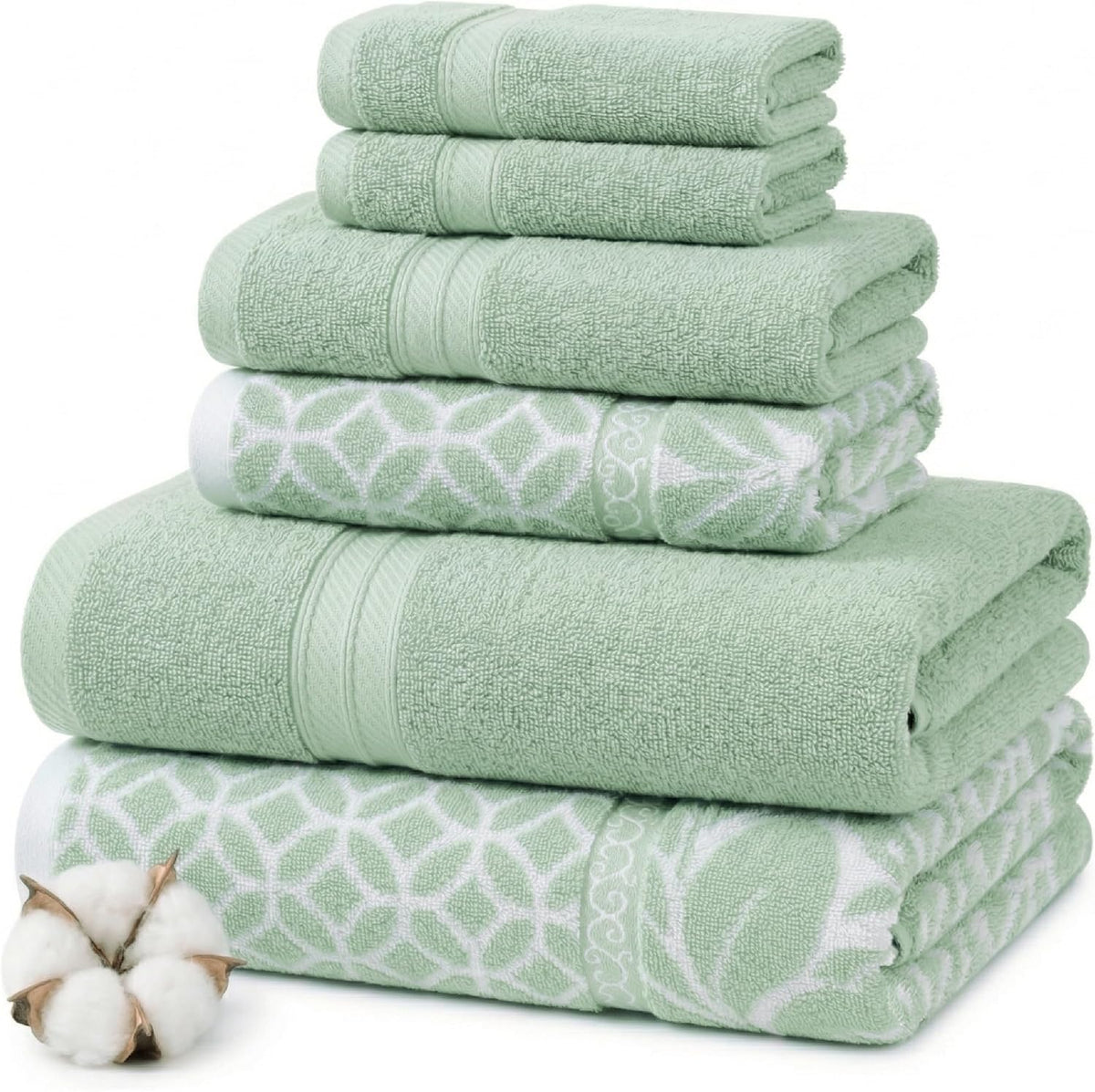 6 Piece Bath Towel Set – Bathroom Set with 2 Bath Towels, 2 Hand Towels, and 2 Wash Cloths – 100% Cotton, Super Absorbent & Extra Soft – Reversible Botanical Vine (Taupe Brown)