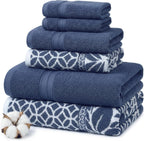 6 Piece Bath Towel Set – Bathroom Set with 2 Bath Towels, 2 Hand Towels, and 2 Wash Cloths – 100% Cotton, Super Absorbent & Extra Soft – Reversible Botanical Vine (Taupe Brown)