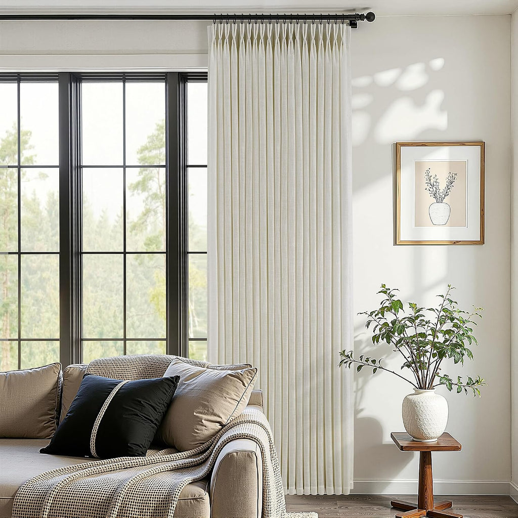 Pinch Pleated Linen Curtains 90 Inches Long Semi Sheer 2 Panels Natural