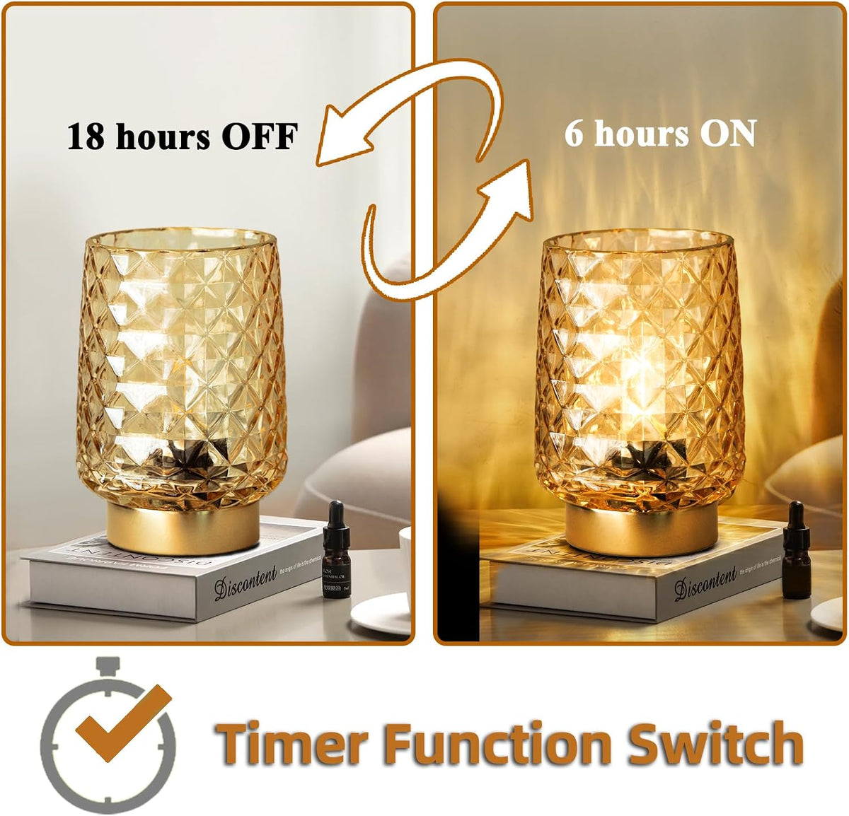 Battery Operated Lamp Small Cordless Lamp with Timer Amber