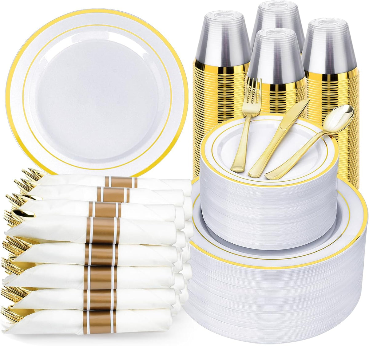 350 Piece Black Gold Dinnerware Set for 50 Guests