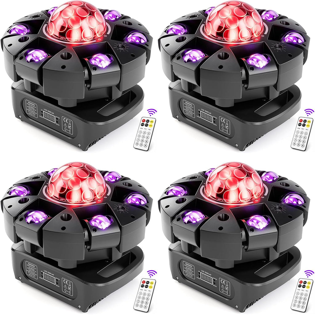 Moving Head DJ Lights,120W RGBW DJ Stage Lighting，6 Arms Party Light,Changing Glowing Magic Ball Effect Light, Red Green Starry, White Amber Strobe,Support DMX-512 Remote for Party Bar Disco Club DJ