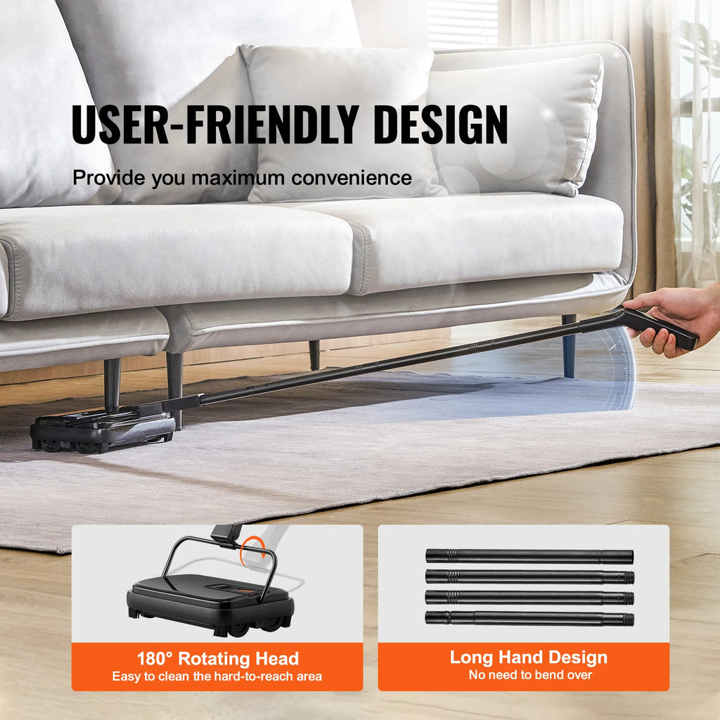 Manual Carpet Sweeper 7.87 in Sweeping Paths 300Ml Dustbin Capacity W/ Comb for Home Rugs Hardwood Surfaces Wood Floors