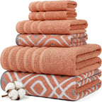 6 Piece Bath Towel Set – Bathroom Set with 2 Bath Towels, 2 Hand Towels, and 2 Wash Cloths – 100% Cotton, Super Absorbent & Extra Soft – Reversible Botanical Vine (Taupe Brown)