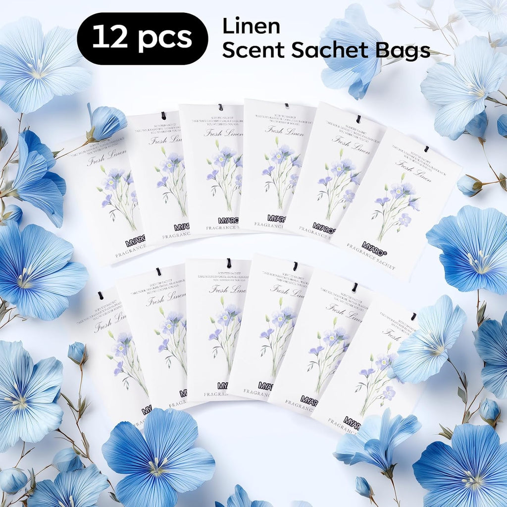 12 Pack Fresh Linen Scented Sachets, Closet Deodorizer Car Freshener