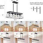 5-Light Pendant Lights Fixture, Farmhouse Chandeliers for Dining Room, Rustic Island Lights for Kitchen, Rectangular Chandelier Rustic Farmhouse Light Fxiture
