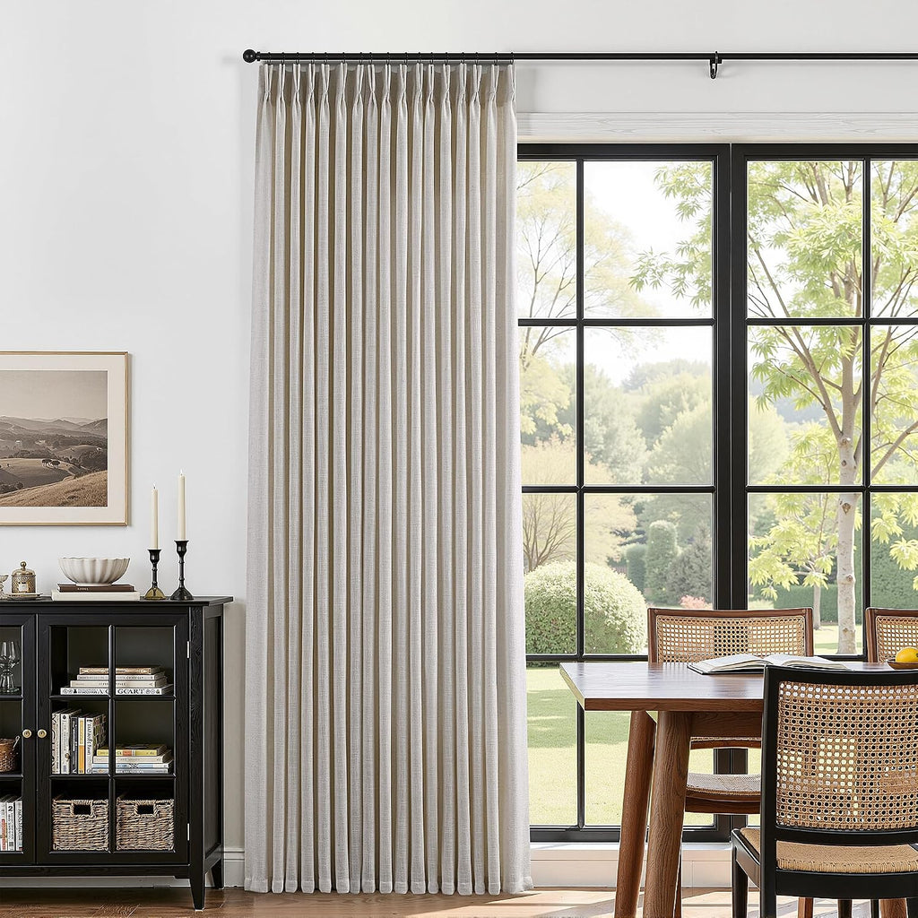 Pinch Pleated Linen Curtains 90 Inches Long Semi Sheer 2 Panels Natural