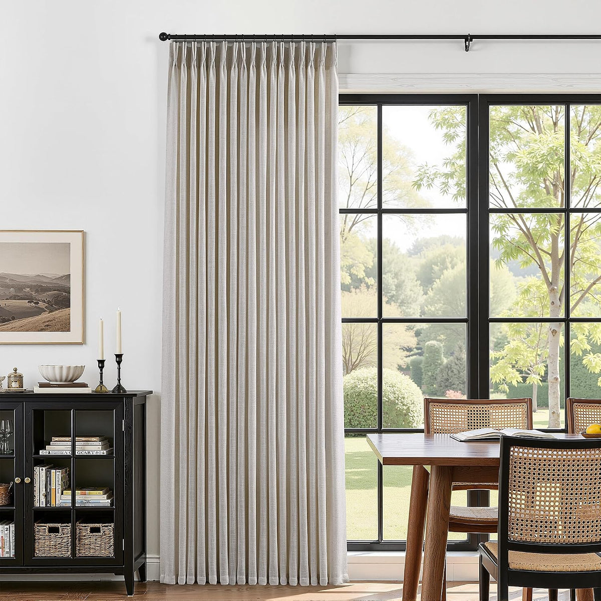 Pinch Pleated Linen Curtains 90 Inches Long Semi Sheer 2 Panels Natural