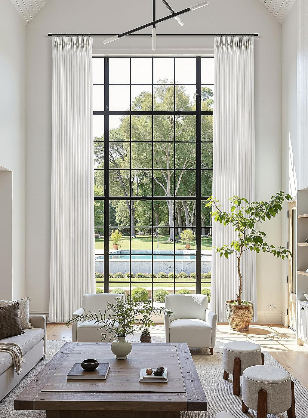 Pinch Pleated Linen Curtains 90 Inches Long Semi Sheer 2 Panels Natural