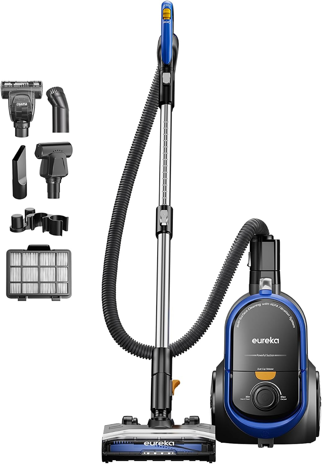 Eureka Whirlwind Bagless Canister Cleaner NEN110A Lightweight Corded Vacuum for Carpets and Hard Floors, Blue