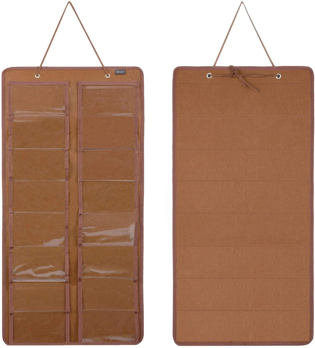 Sunglasses Organizer Storage, Hanging Dust Proof Wall Pocket Glasses Organizer - 16 Felt Slots Sunglass Organizers Holder with Metal Hook and Sturdy Rope (Brown, Dust Proof)