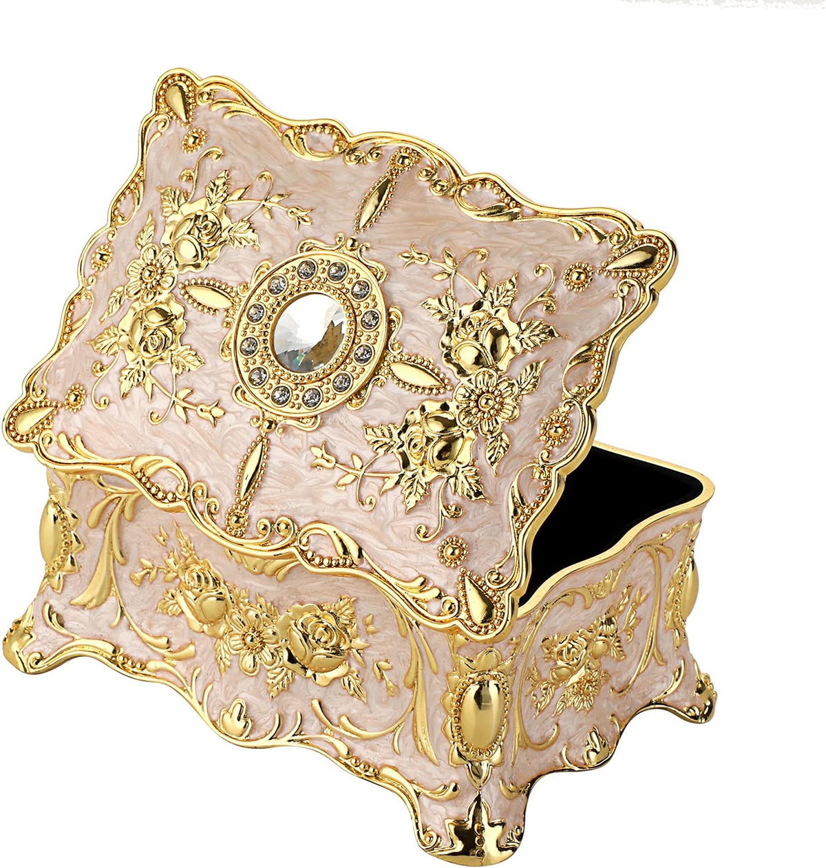 Hipiw Vintage Metal Jewelry Box Organizer for Women, 4.9"X3.4"X2.7"