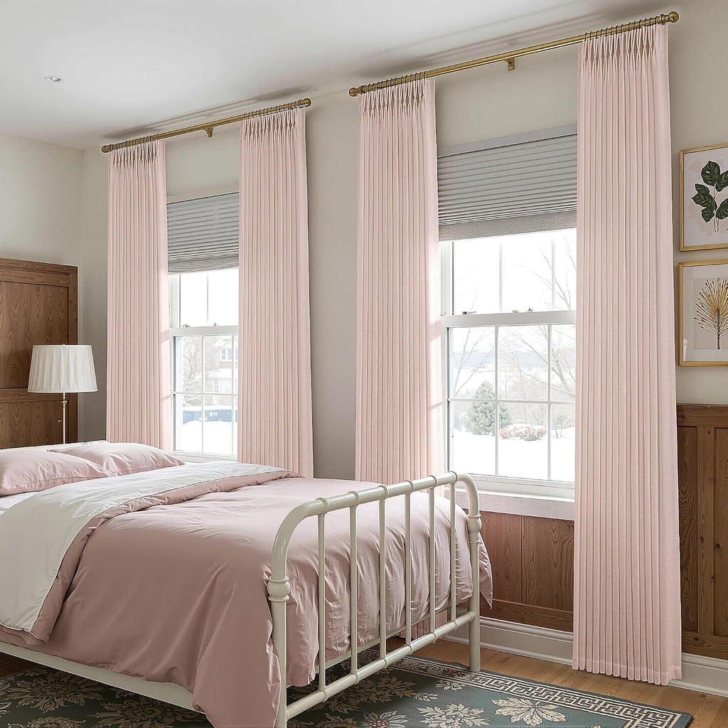 Pinch Pleated Linen Curtains 90 Inches Long Semi Sheer 2 Panels Natural