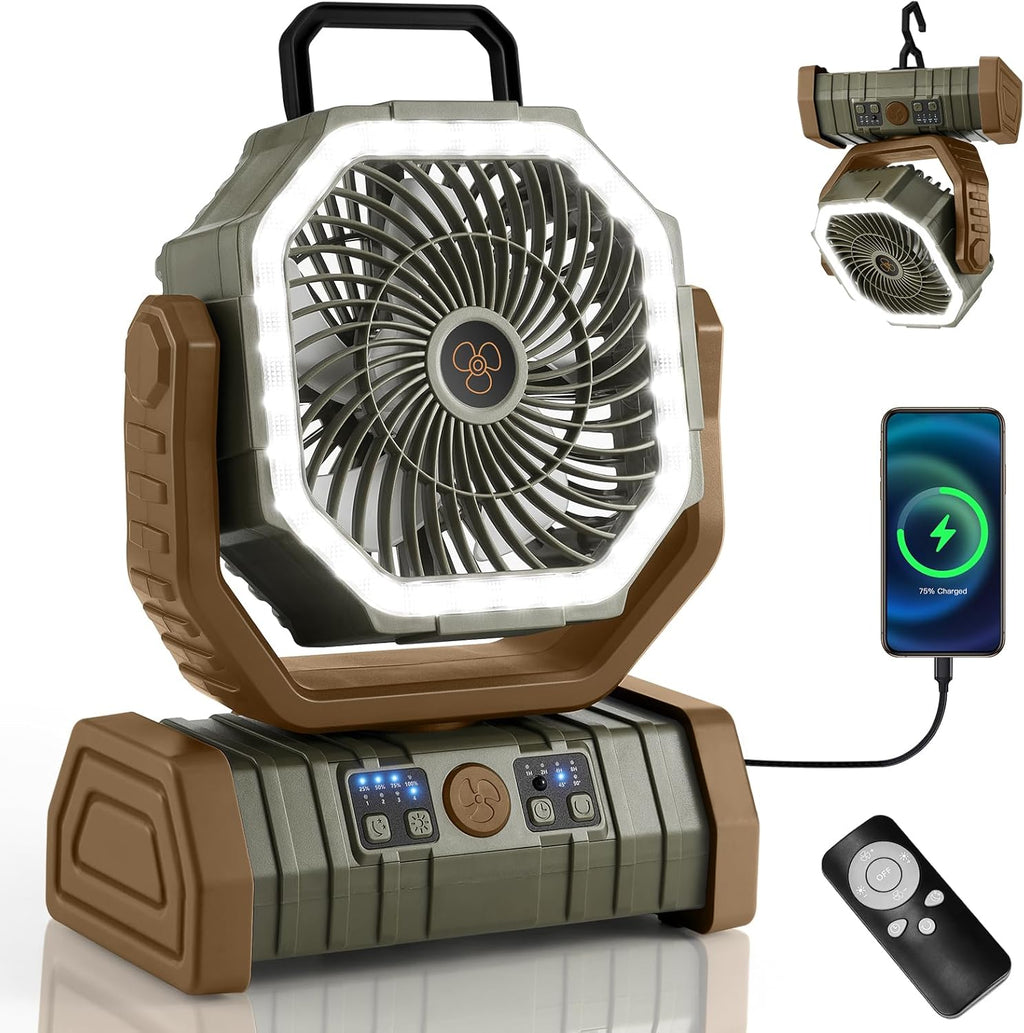 30000Mah Camping Fan with LED Lantern, Rechargeable Battery Fan