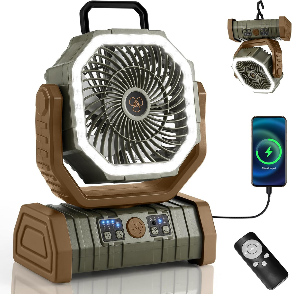 30000Mah Camping Fan with LED Lantern, Rechargeable Battery Fan