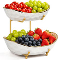 Fruit Bowl for Kitchen Counter - 2 Tier Ceramic Fruit Basket, Fruit Holder for Fresh Fruit & Veggies, Modern Tiered Fruit Platter Serving Trays for Party