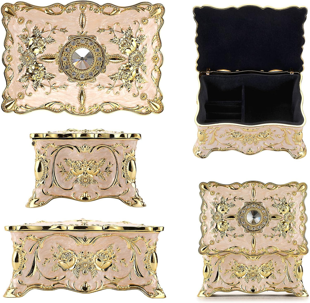 Hipiw Vintage Metal Jewelry Box Organizer for Women, 4.9"X3.4"X2.7"