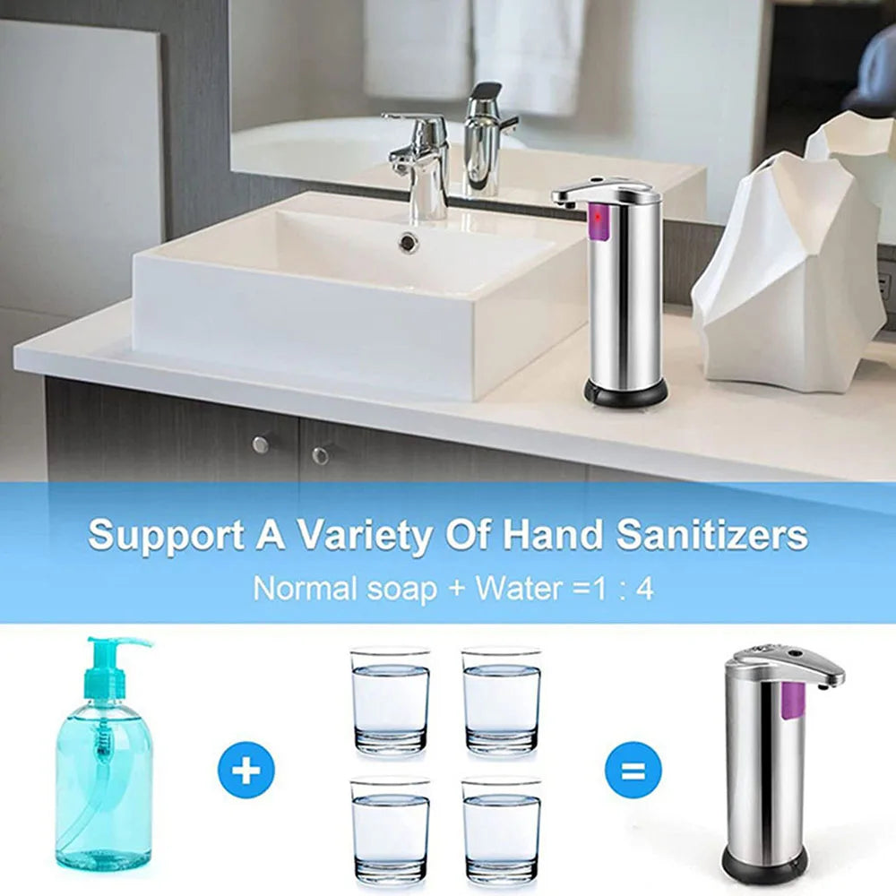 Stainless Steel Automatic Soap Dispenser Touchless Sensor Liquid Soap Dispenser Pump Waterproof Soaps Dispenser for Bathroom