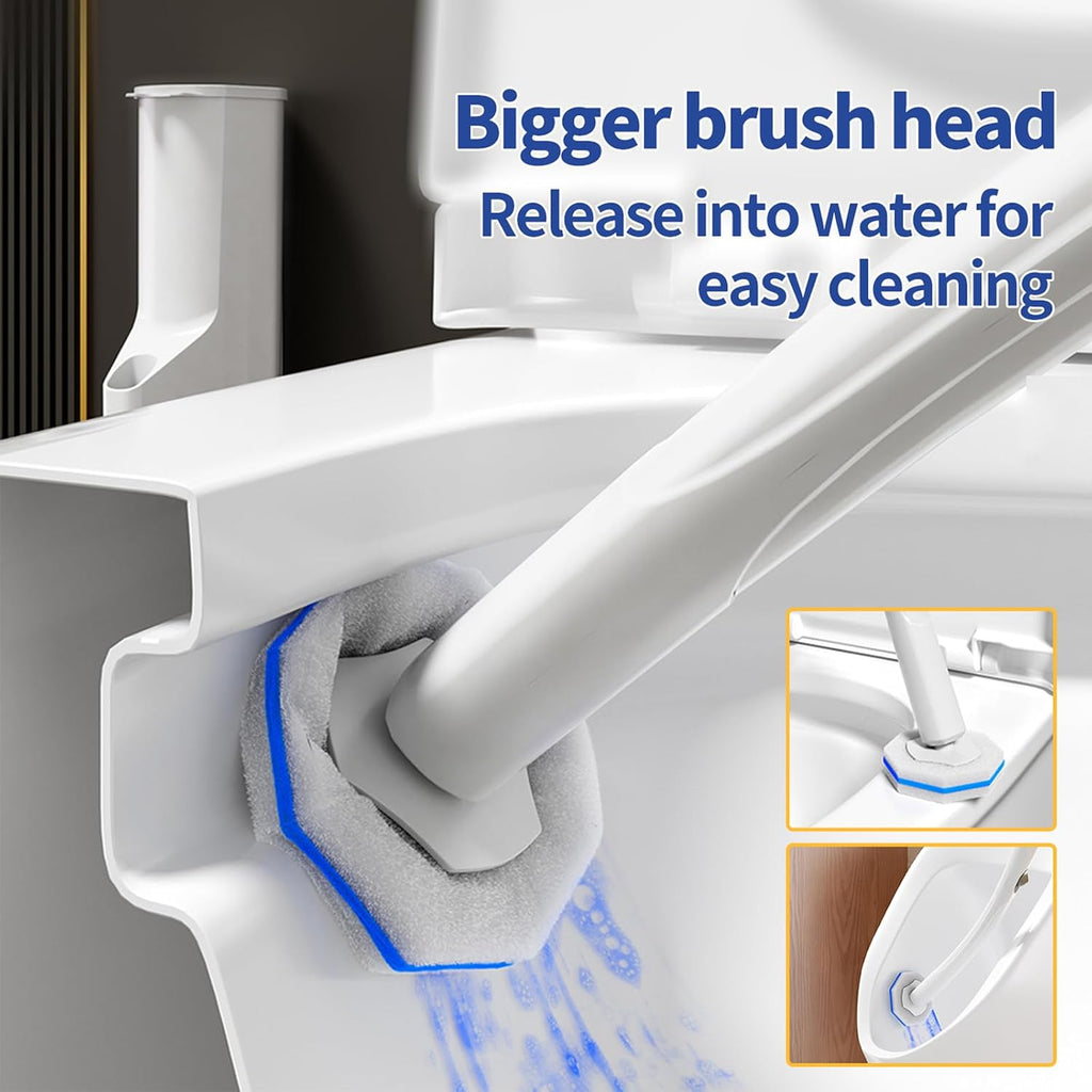 Disposable Toilet Brush Cleaning System, Two Sets of Wands and 60P Refills Pads Replacement Heads, Wall Mounted Toliet Stick Starter Kit Bathroom Maintenance, Toilet Bowl Cleaner Holder