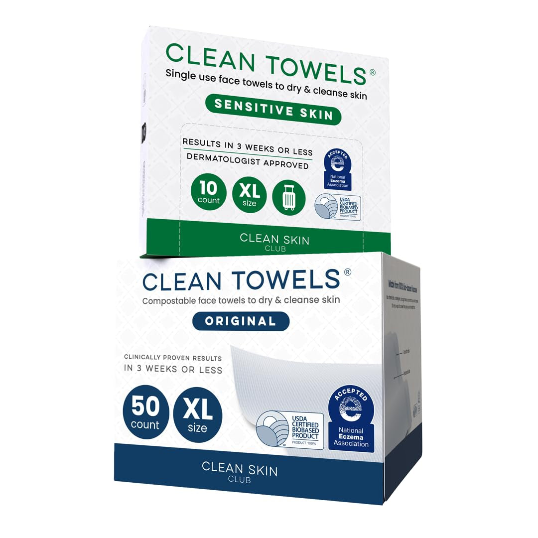 Sensitive Skin Clean Towels® XL, Ultra-Soft Disposable Face Dry Wipes Infused with Aloe & Glycerin, XL - 1 Pack (50 Count)