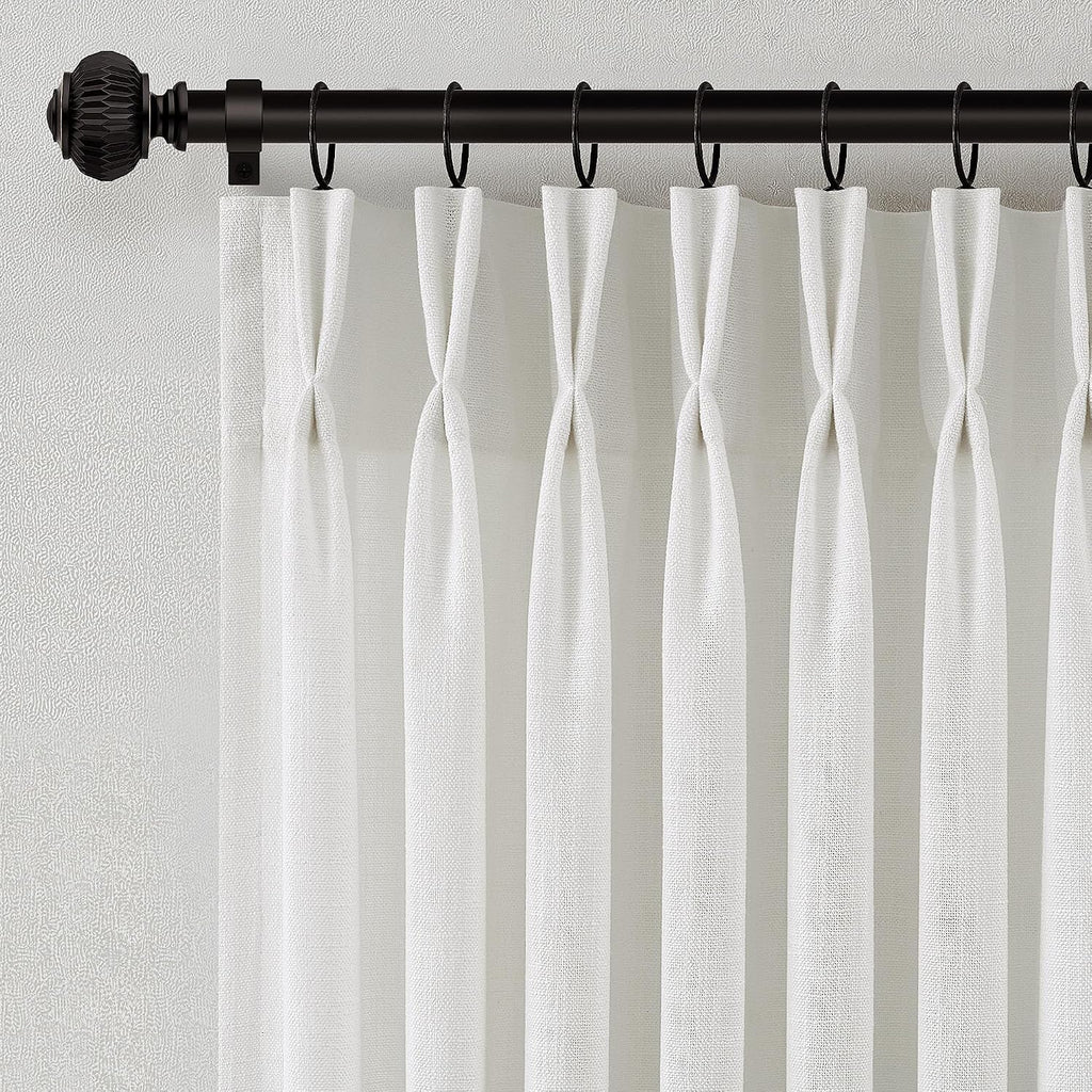 Pinch Pleated Linen Curtains 90 Inches Long Semi Sheer 2 Panels Natural