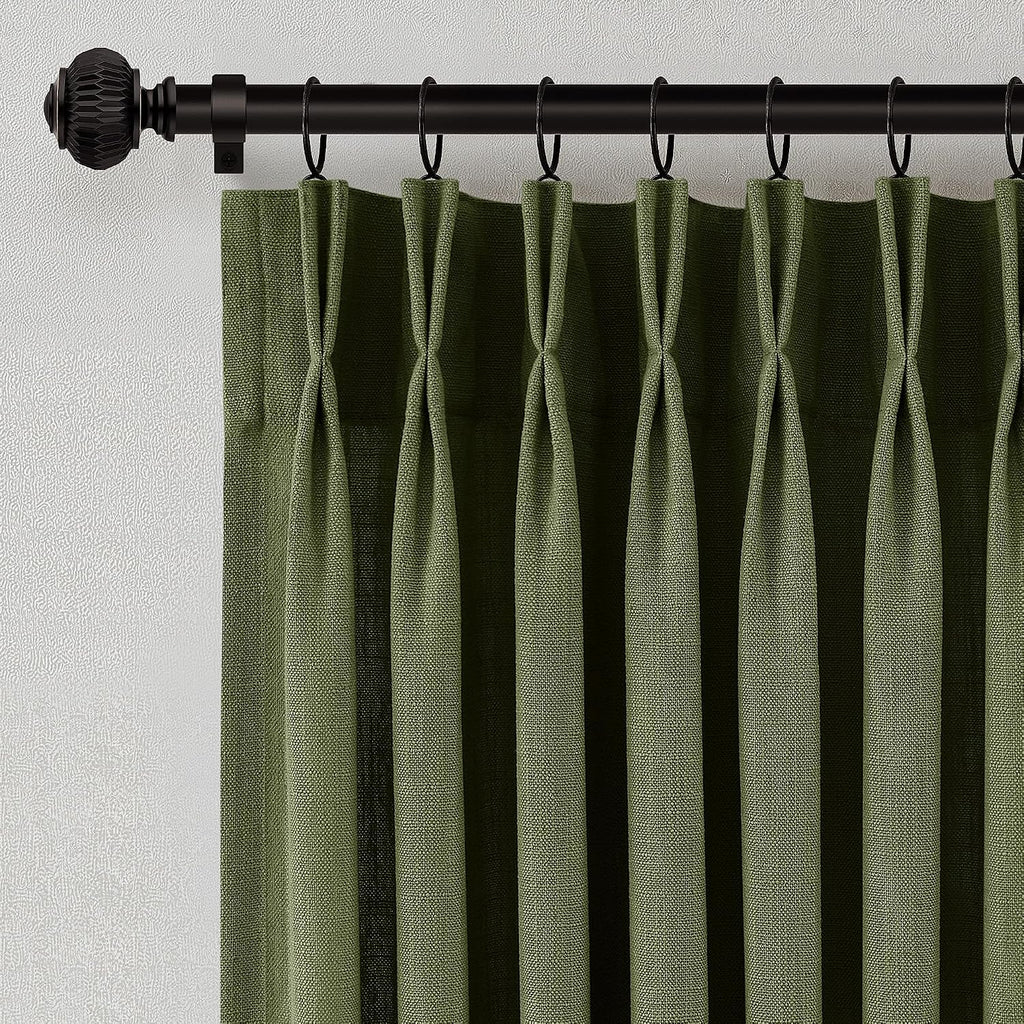 Pinch Pleated Linen Curtains 90 Inches Long Semi Sheer 2 Panels Natural
