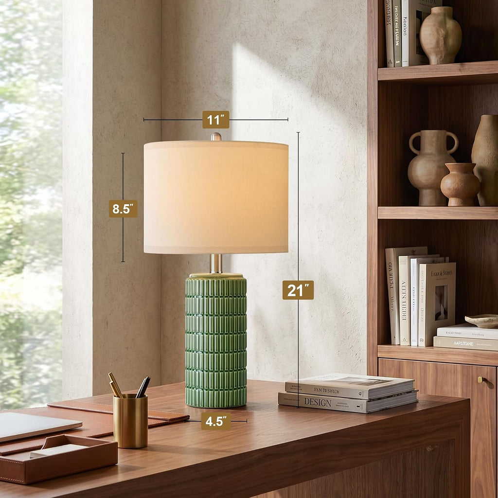 21'' Green Table Lamp with Gift Box, Small for Bedroom, Modern Design