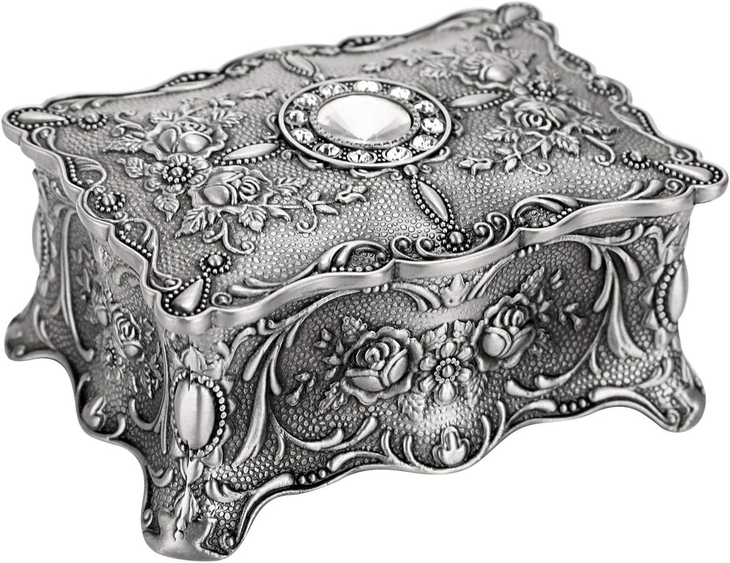 Hipiw Vintage Metal Jewelry Box Organizer for Women, 4.9"X3.4"X2.7"