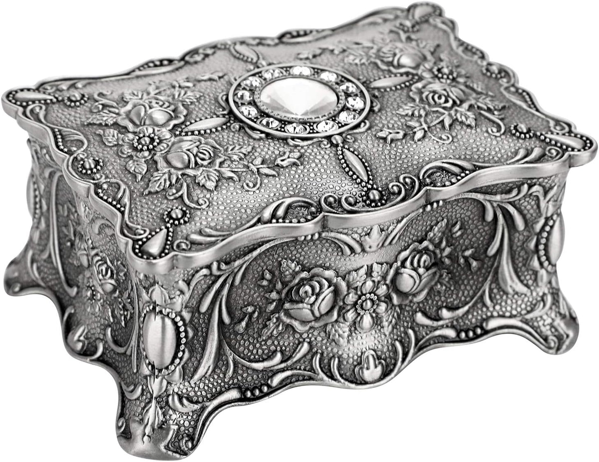 Hipiw Vintage Metal Jewelry Box Organizer for Women, 4.9"X3.4"X2.7"