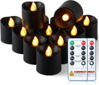 Black Flameless LED Votive Tealight Candles & Timer Remote, 12Pack