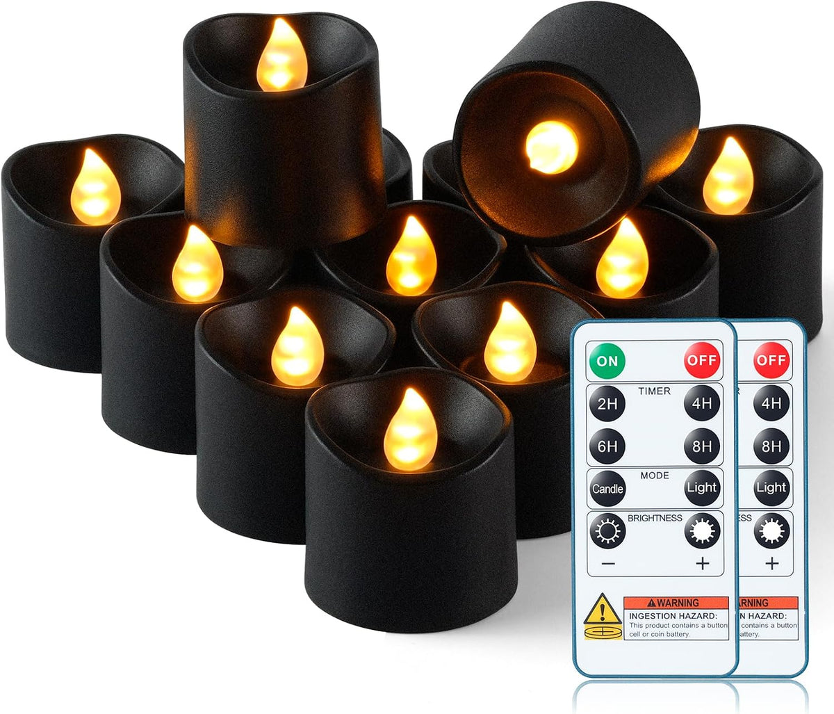 Black Flameless LED Votive Tealight Candles & Timer Remote, 12Pack