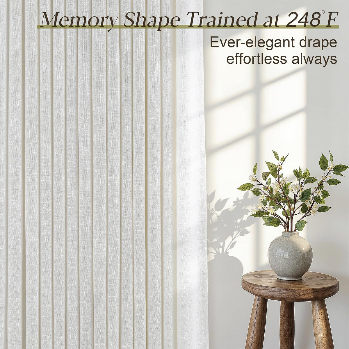 Pinch Pleated Linen Curtains 90 Inches Long Semi Sheer 2 Panels Natural
