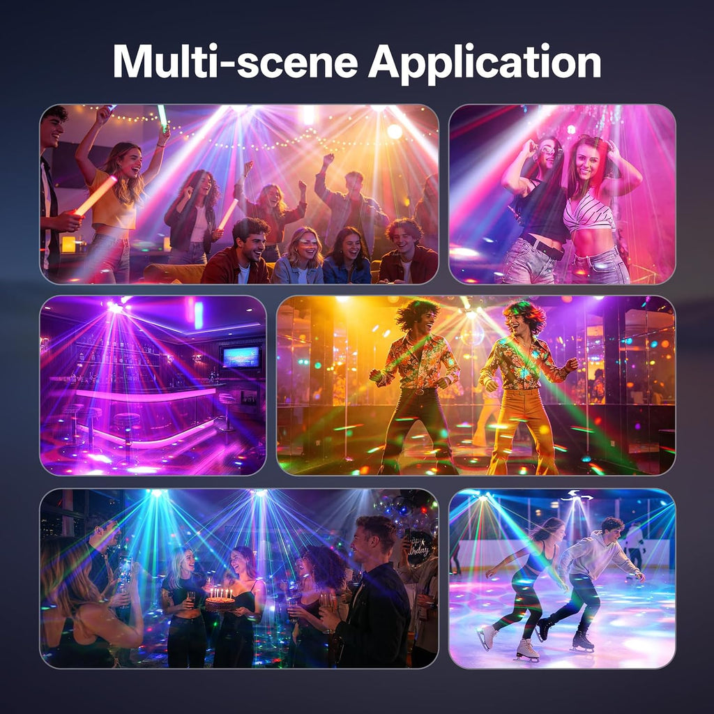 Moving Head DJ Lights,120W RGBW DJ Stage Lighting，6 Arms Party Light,Changing Glowing Magic Ball Effect Light, Red Green Starry, White Amber Strobe,Support DMX-512 Remote for Party Bar Disco Club DJ