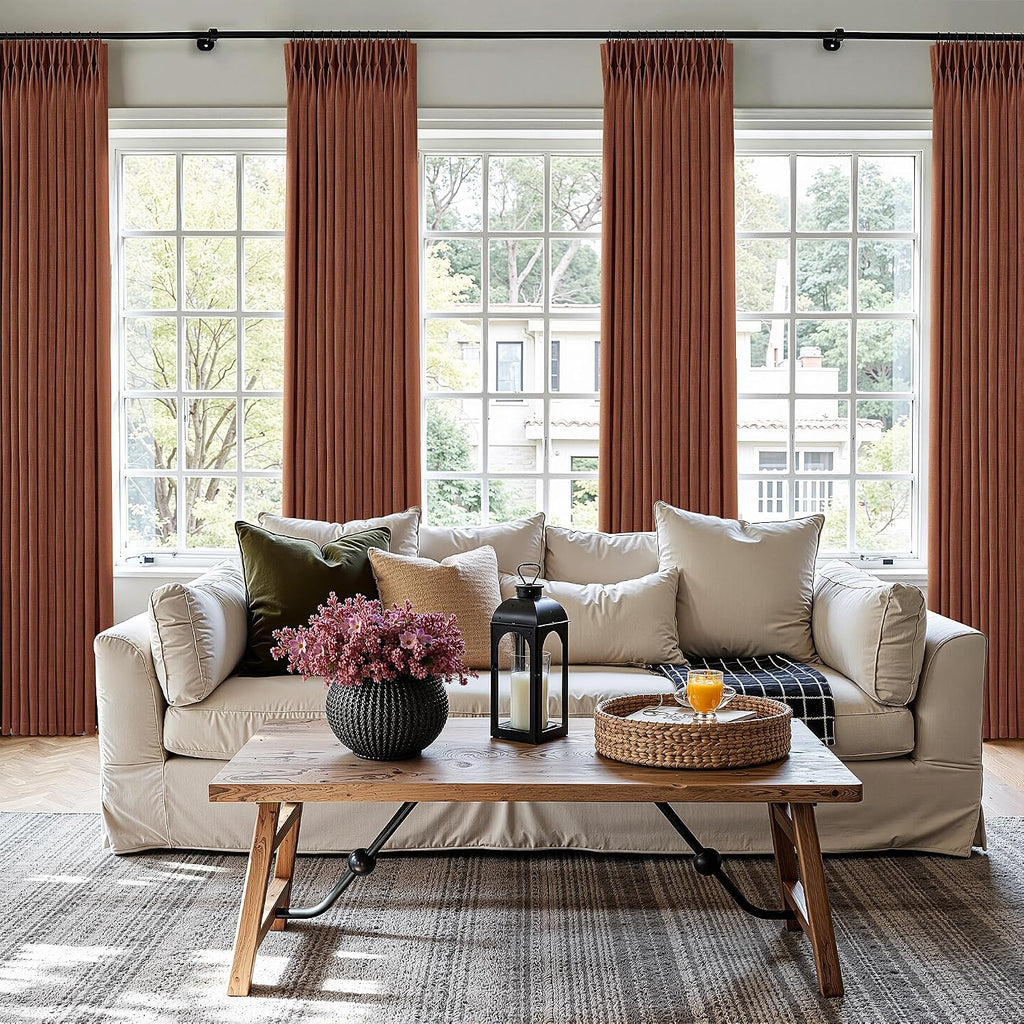 Pinch Pleated Linen Curtains 90 Inches Long Semi Sheer 2 Panels Natural